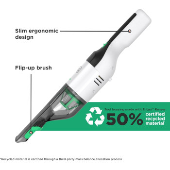 Black+Decker Reviva 7.2V 2Ah Cordless Eco Hand Vacuum Made From 50 Percentage Recycled Material With 100 Percentage Sustainable Packaging, Grey/White, REVHV8C-GB, 1 Year Warranty