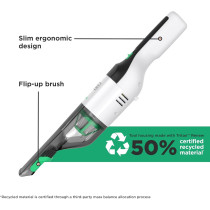 Black+Decker Reviva 7.2V 2Ah Cordless Eco Hand Vacuum Made From 50 Percentage Recycled Material With 100 Percentage Sustainable Packaging, Grey/White, REVHV8C-GB, 1 Year Warranty