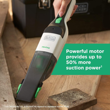 Black+Decker Reviva 7.2V 2Ah Cordless Eco Hand Vacuum Made From 50 Percentage Recycled Material With 100 Percentage Sustainable Packaging, Grey/White, REVHV8C-GB, 1 Year Warranty