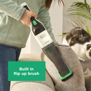 Black+Decker Reviva 7.2V 2Ah Cordless Eco Hand Vacuum Made From 50 Percentage Recycled Material With 100 Percentage Sustainable Packaging, Grey/White, REVHV8C-GB, 1 Year Warranty