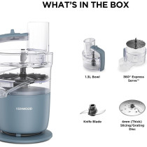 Kenwood 2-In-1 Food Processor Plus Chopper 650W With 360 Degree Express Serve For Limitless Slicing/Grating, Powerful Versatility, Ultra Compact Ready To Go In Your Kitchen Drawer, Grey/Clear, FDP22.130GY, 1 Year Warranty