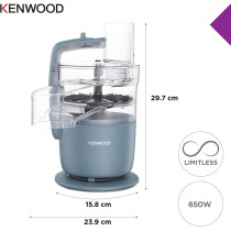 Kenwood 2-In-1 Food Processor Plus Chopper 650W With 360 Degree Express Serve For Limitless Slicing/Grating, Powerful Versatility, Ultra Compact Ready To Go In Your Kitchen Drawer, Grey/Clear, FDP22.130GY, 1 Year Warranty