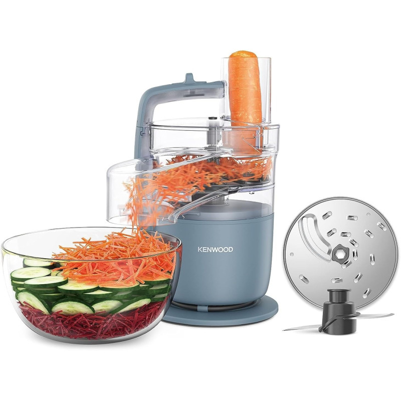 Kenwood 2-In-1 Food Processor Plus Chopper 650W With 360 Degree Express Serve For Limitless Slicing/Grating, Powerful Versatility, Ultra Compact Ready To Go In Your Kitchen Drawer, Grey/Clear, FDP22.130GY, 1 Year Warranty