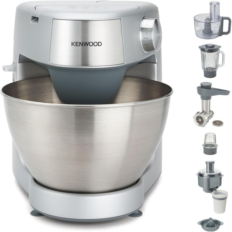 Kenwood Stand Mixer Food Processor Kitchen Machine Prospero Plus 1000W With 4.3L SS Bowl, K-Beater, Whisk, Dough Hook, Glass Blender, Meat Grinder, Food Processor, Juicer, Multi Mill, Silver, KHC29.W0SI, 1 Year Warranty