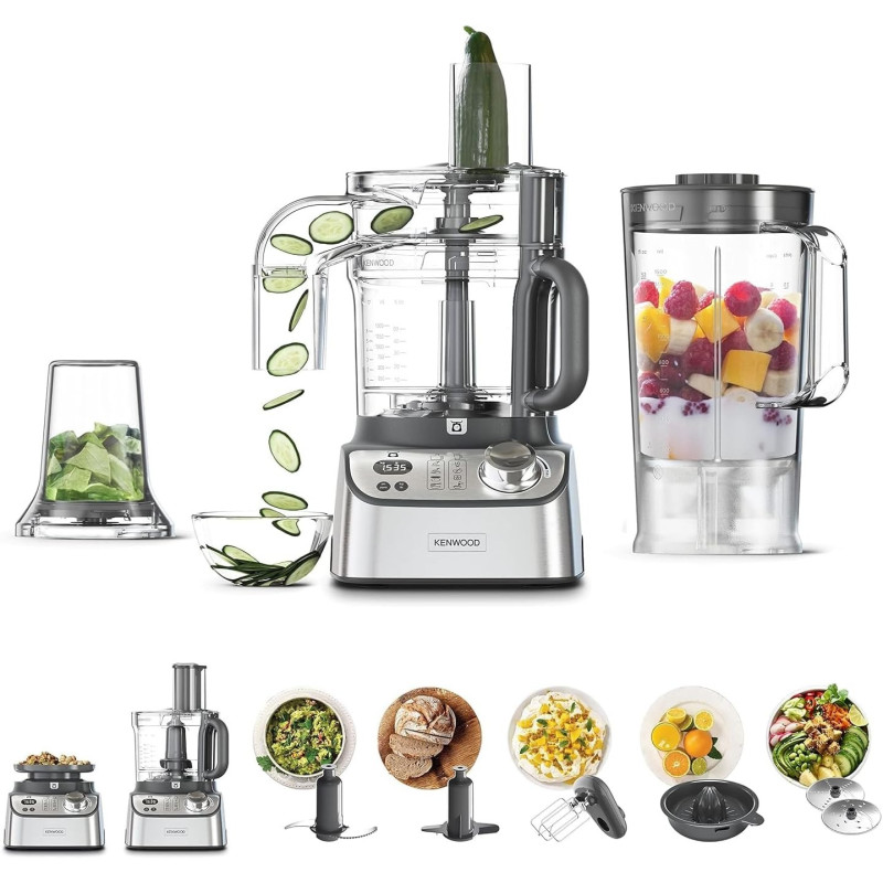 Kenwood Food Processor 1000W With Blender, Grinder Mill, Dual Metal Whisk, Dough Maker, Citrus Juicer, Express Serve/Salad Kitchen Scale/Weighing Tray, Silver, ‎FDM71.690SS, 1 Year Warranty