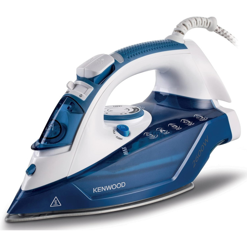 Kenwood Steam Iron 2600W With Ceramic Soleplate, Auto Shut-Off, Anti-Drip, Anti-Calc, Self Clean, Continuous Steam, Steam Burst, Spray Function, White/Blue, STP75.000WB, 1 Year Warranty