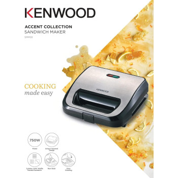 Kenwood 3-In-1 Sandwich Maker, Waffle Maker And Grill With 3 Sets Of Non Stick Multifunctional Plates For Grilling, Toasted Sandwiches And Waffles, Silver/Black, SMM02.000SI, 1 Year Warranty