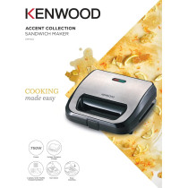 Kenwood 3-In-1 Sandwich Maker, Waffle Maker And Grill With 3 Sets Of Non Stick Multifunctional Plates For Grilling, Toasted Sandwiches And Waffles, Silver/Black, SMM02.000SI, 1 Year Warranty