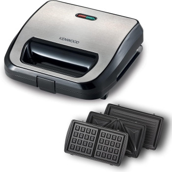 Kenwood 3-In-1 Sandwich Maker, Waffle Maker And Grill With 3 Sets Of Non Stick Multifunctional Plates For Grilling, Toasted Sandwiches And Waffles, Silver/Black, SMM02.000SI, 1 Year Warranty