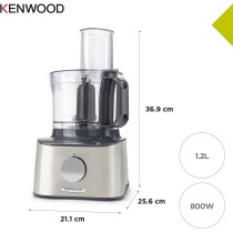 Kenwood Food Processor 800W Multi-Functional With 3 Stainless Steel Disks, Blender, Dual Metal Whisk, Dough Maker, Citrus Juicer, Silver, â€ŽFDM301SS, 1 Year Warranty