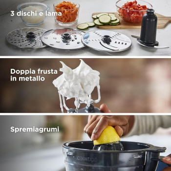 Kenwood Food Processor 800W Multi-Functional With 3 Stainless Steel Disks, Blender, Dual Metal Whisk, Dough Maker, Citrus Juicer, Silver, â€ŽFDM301SS, 1 Year Warranty