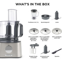 Kenwood Food Processor 800W Multi-Functional With 3 Stainless Steel Disks, Blender, Dual Metal Whisk, Dough Maker, Citrus Juicer, Silver, â€ŽFDM301SS, 1 Year Warranty