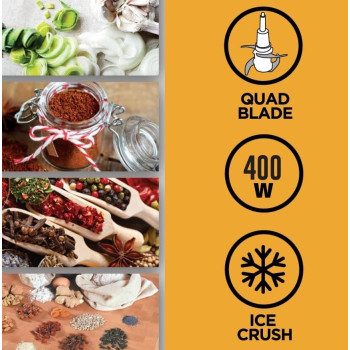 Kenwood Chopper 400W Electric Food Chopper With 500ml Bowl, Dual Speed, Stainless Steel Quad Blade, Rubber Lid, Ice Crush Function, Black, CHP40.000BK, 1 Year Warranty