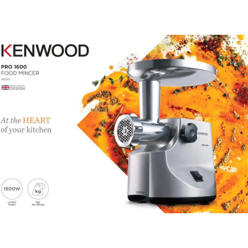 Kenwood Meat Grinder 1600W Powerful Metal Body Meat Mincer With Kibbeh Maker, Sausage Maker, Feed Tube Pusher, 3 Stainless Steel Screens For Fine, Medium And Coarse Results, Silver, MG510, 1 Year Warranty