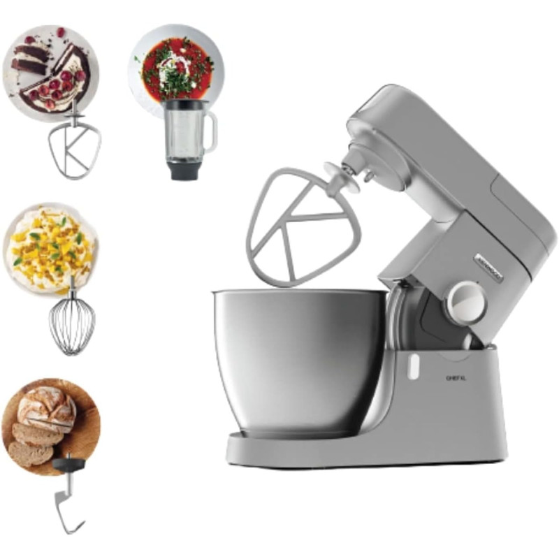 Kenwood Stand Mixer Kitchen Machine Metal Body Chef XL 1200W With 6.7L Stainless Steel Bowl, K-Beater, Whisk, Dough Hook, Blender, Silver, KVL4110S, 1 Year Warranty