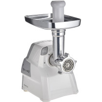Kenwood Meat Grinder 2100W Meat Mincer With Kibbeh Maker, Sausage Maker, Biscuit Attachment, Feed Tube Pusher, 3 Stainless Steel Screens For Fine, Medium And Coarse Results, White/Silver, MGP40.000WH, 1 Year Warranty