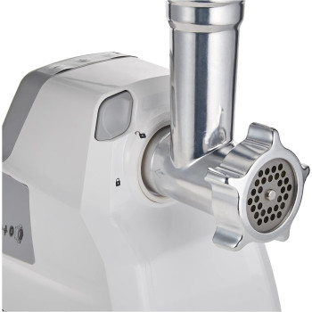 Kenwood Meat Grinder 2100W Meat Mincer With Kibbeh Maker, Sausage Maker, Biscuit Attachment, Feed Tube Pusher, 3 Stainless Steel Screens For Fine, Medium And Coarse Results, White/Silver, MGP40.000WH, 1 Year Warranty