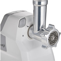 Kenwood Meat Grinder 2100W Meat Mincer With Kibbeh Maker, Sausage Maker, Biscuit Attachment, Feed Tube Pusher, 3 Stainless Steel Screens For Fine, Medium And Coarse Results, White/Silver, MGP40.000WH, 1 Year Warranty
