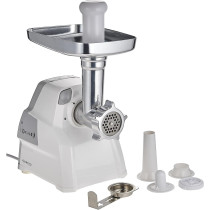Kenwood Meat Grinder 2100W Meat Mincer With Kibbeh Maker, Sausage Maker, Biscuit Attachment, Feed Tube Pusher, 3 Stainless Steel Screens For Fine, Medium And Coarse Results, White/Silver, MGP40.000WH, 1 Year Warranty