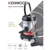 Kenwood Drum Vacuum Cleaner 2200W 25L Tank Vacuum Cleaner With 8M Extra Long Power Cord, Removable And Washable Filter, Multi Surface For Home And Office, Black/Red, VDM60.000BR, 1 Year Warranty