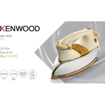 Kenwood Dry Iron Heavy Weight Iron 1200W With Ceramic Soleplate, White/Gold, DIM40.000GO, 1 Year Warranty
