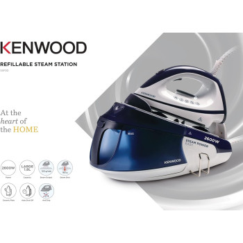 Kenwood Steam Iron Steam Station 2600W With 1.8L Water Tank Capacity, Ceramic Soleplate, 180g Steam Shot, Anti Drip, Auto Shut Off, Self Clean Function, White/Blue, SSP20.000WB, 1 Year Warranty