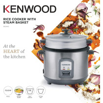 Kenwood 2-In-1 Rice Cooker 1.8L, 10-Cups Rice With Food Steamer Basket, Non-Stick Cooking Pot, Temepered Glass Lid, Warm/Cook Lights, Spatula Holder, Detachable Cord, Silver, RCM45.000SS, 1 Year Warranty