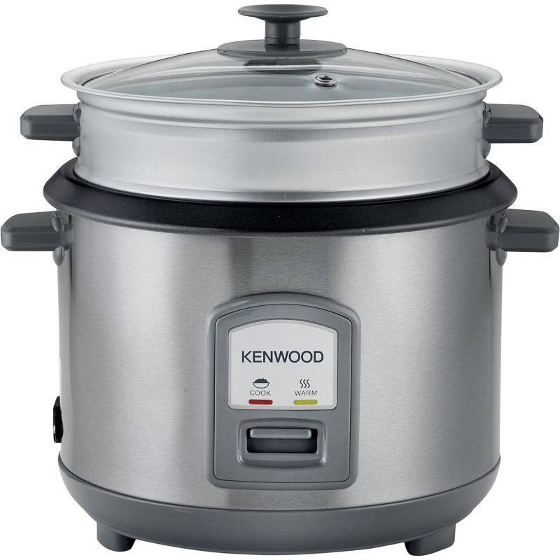 Kenwood 2-In-1 Rice Cooker 1.8L, 10-Cups Rice With Food Steamer Basket, Non-Stick Cooking Pot, Temepered Glass Lid, Warm/Cook Lights, Spatula Holder, Detachable Cord, Silver, RCM45.000SS, 1 Year Warranty