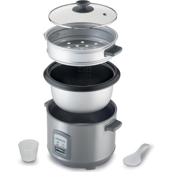 Kenwood 2-In-1 Rice Cooker 2.8L, 16-Cups Rice With Food Steamer Basket, Non-Stick Cooking Pot, Temepered Glass Lid, Warm/Cook Lights, Spatula Holder, Detachable Cord, Silver, RCM71.000SS, 1 Year Warranty