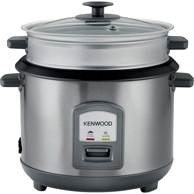 Kenwood 2-In-1 Rice Cooker 2.8L, 16-Cups Rice With Food Steamer Basket, Non-Stick Cooking Pot, Temepered Glass Lid, Warm/Cook Lights, Spatula Holder, Detachable Cord, Silver, RCM71.000SS, 1 Year Warranty