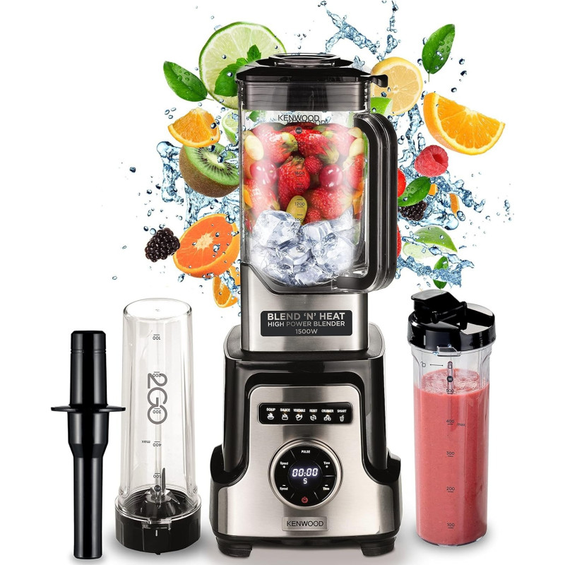 Kenwood Premium Power Blender 1500W Smoothie Soup With 2L Tritan Jar, 2 Smoothie 2 Go Bottles, Heating Function For Soup, 10 Speed Plus 6 Preset Programs, Ice Crush, Silver, ‎BLM92.920SS, 1 Year Warranty