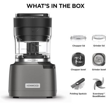Kenwood 2-In-1 Chopper Plus Grinder 1000W Powerful Metal Grinder And Electric Chopper With Eversharp Quadblades, Dripper Pro, Spatula For Wet Chopping And Dry Grinding, Grey, CHP80.000SI, 1 Year Warranty