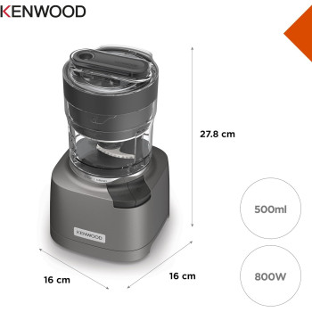 Kenwood 2-In-1 Chopper Plus Grinder 1000W Powerful Metal Grinder And Electric Chopper With Eversharp Quadblades, Dripper Pro, Spatula For Wet Chopping And Dry Grinding, Grey, CHP80.000SI, 1 Year Warranty