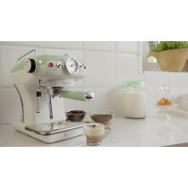 Ariete Vintage Espresso Coffee Machine With Manometer And Milk Frother, Auto Shut-Off, Cappuccino Maker, Ground Coffee And ESE Pod Compatible, 850W, 15 Bar, For Home And Office, Green/White, ART1389/14, 1 Year Warranty