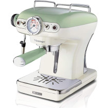 Ariete Vintage Espresso Coffee Machine With Manometer And Milk Frother, Auto Shut-Off, Cappuccino Maker, Ground Coffee And ESE Pod Compatible, 850W, 15 Bar, For Home And Office, Green/White, ART1389/14, 1 Year Warranty