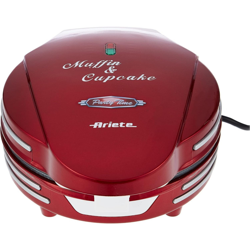 Ariete Electric Muffin And Cupcake Maker With Non-Stick Plate, 7 Moulds, 700W, Safety Lock System, Cord Wrap, Compact And Easy To Clean, Red, ART188, 1 Year Warranty