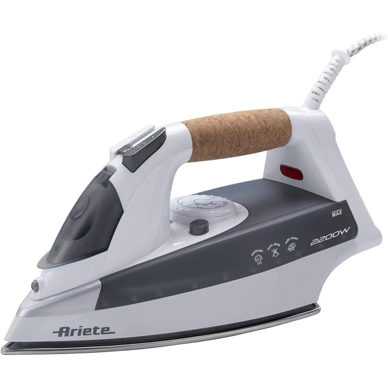 Ariete Steam Iron 2200W, Stainless Steel Soleplate, With Self Cleaning Anti-Limestone, Anti-Drip, Steam Regulator System, 120g/Min Steam, 300ml, Ideal For All Garments, White/Grey, 1 Year Warranty