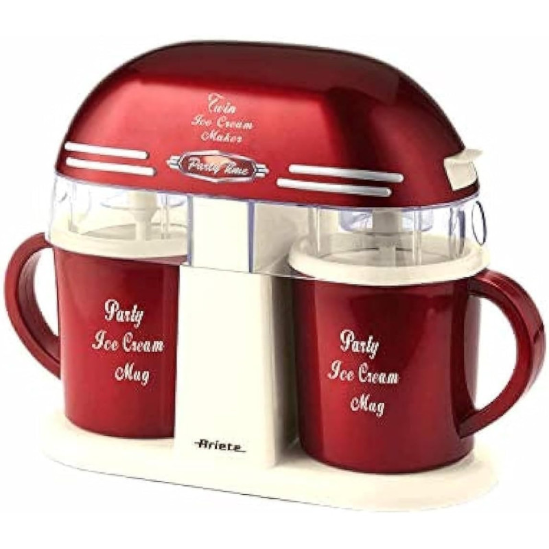 Ariete Party Time Ice Cream Maker With 2 Self-Refrigerating Mugs, 15W, 2 x 400ml Capacity, Ideal For Home, Red, ART0631, 1 Year Warranty