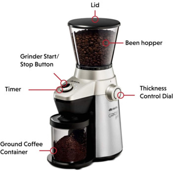 Ariete Electric Coffee Grinder Pro 150W, 300gm Capacity, 15 Grinding Levels From Fine To Coarse, Perfect For Espresso, Drip, Pour Over And French Press Coffee, Heavy Duty Stainless Steel, Silver/Black, ART3017, 1 Year Warranty