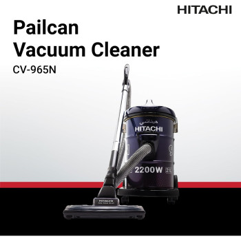 Hitachi Drum Vacuum Cleaner 2200 Watts, 21L Tank Dust Capacity, Aero Power Brush To Clean Efficiently, Metal Pipe, Dusting Brush And Crevice Nozzle, Washable Filter, Best For Home And Office, Black, CV965NBLGCM, 1 Year Warranty