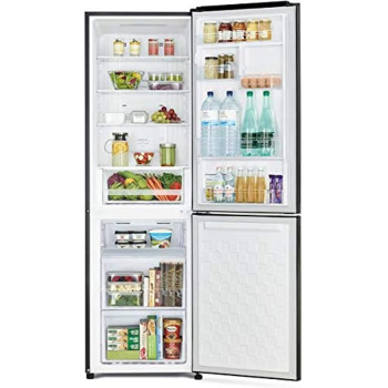 Hitachi 410L Gross Bottom Mount Double Door Refrigerator, 2 Doors No Frost Fridge Freezer, Inverter Control With Dual Fan Cooling, Eco Thermo-Sensor, Bottle And Wine Shelf, Glass Black, RBG410PUK6GBK, 1 Year Warranty