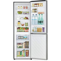 Hitachi 410L Gross Bottom Mount Double Door Refrigerator, 2 Doors No Frost Fridge Freezer, Inverter Control With Dual Fan Cooling, Eco Thermo-Sensor, Bottle And Wine Shelf, Glass Black, RBG410PUK6GBK, 1 Year Warranty