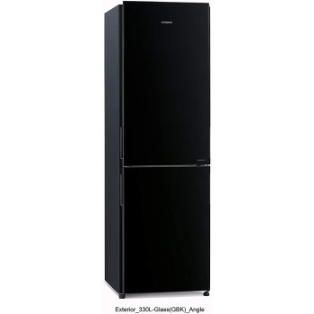 Hitachi 410L Gross Bottom Mount Double Door Refrigerator, 2 Doors No Frost Fridge Freezer, Inverter Control With Dual Fan Cooling, Eco Thermo-Sensor, Bottle And Wine Shelf, Glass Black, RBG410PUK6GBK, 1 Year Warranty