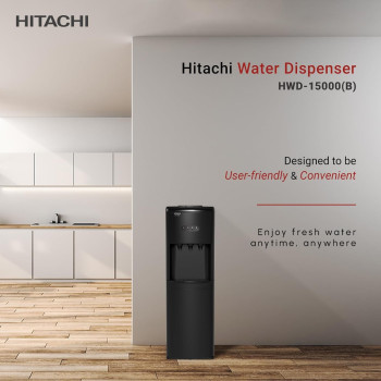 Hitachi Water Dispenser, Top Loading, Hot Cold And Ambient Temperature, Japanese Quality Floor Standing Water Cooler, Child Safety Lock, Best For Home, Office-Pantry, Black, HWD15000B, 1 Year Warranty