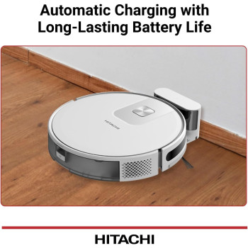 Hitachi Robot Wet And Dry Vacuum Cleaner With Wifi Control, 2700Pa Strong Suction Power, Laser-Based Lidar Navigation, Multi-Floor Mapping, Stair Safety, Black/White, RVX15N, 1 Year Warranty