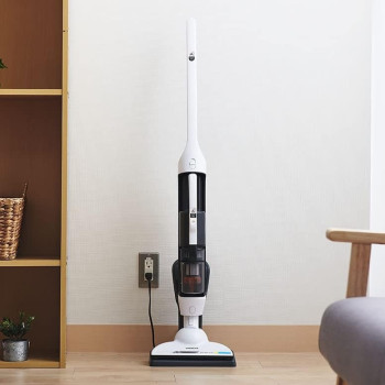 Hitachi Cordless Stick Vacuum Cleaner Light Weight, 18V Lithium Ion Battery, 2 In 1 Design Good For Hard Floor And Rug, Dry Mop Head, Crevice Nozzle, Charging Station, White/Black, PVX90K240PWH, 1 Year Warranty