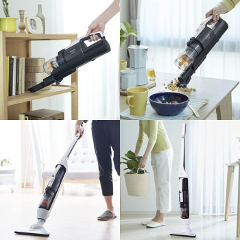 Hitachi Cordless Stick Vacuum Cleaner Light Weight, 18V Lithium Ion Battery, 2 In 1 Design Good For Hard Floor And Rug, Dry Mop Head, Crevice Nozzle, Charging Station, White/Black, PVX90K240PWH, 1 Year Warranty