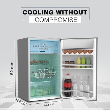 Nikai 125L Gross/90L Net, Single Door Mini Refrigerator, Compact Small Size Fridge With Separate Chiller Compartment, 2 Shelves And Bottle Storage Racks, For Home, Office, Bedroom, Silver, NRF125SS1, 1 Year Warranty