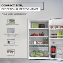 Nikai 125L Gross/90L Net, Single Door Mini Refrigerator, Compact Small Size Fridge With Separate Chiller Compartment, 2 Shelves And Bottle Storage Racks, For Home, Office, Bedroom, Silver, NRF125SS1, 1 Year Warranty