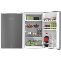 Nikai 125L Gross/90L Net, Single Door Mini Refrigerator, Compact Small Size Fridge With Separate Chiller Compartment, 2 Shelves And Bottle Storage Racks, For Home, Office, Bedroom, Silver, NRF125SS1, 1 Year Warranty